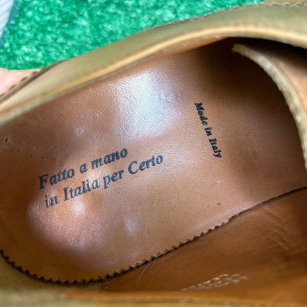 Certo Mens Tan Leather Derby Dress Shoes Made in Italy 3580 Size 43.5